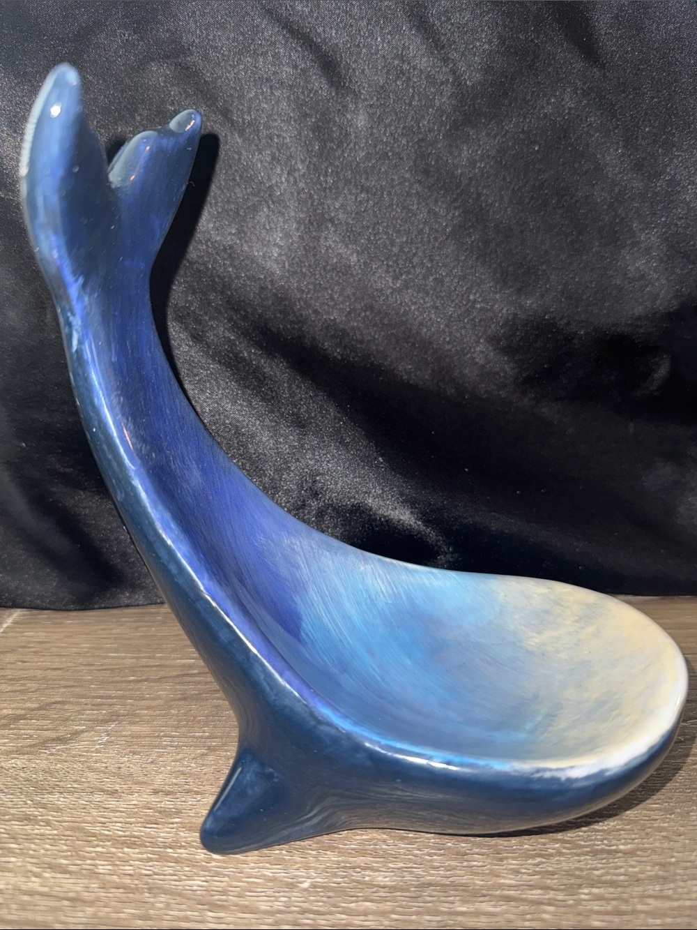 Blue Ceramic Whale Tail Sculpture - Home Art Accent (Spoon Holder)